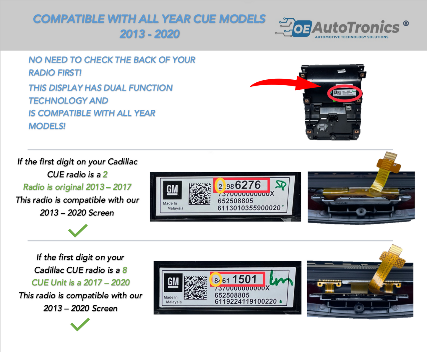 Cadillac CUE OEM ATS CTS ELR ESCALADE SRX XTS 2013 - 2020 Touch Screen Non Gel